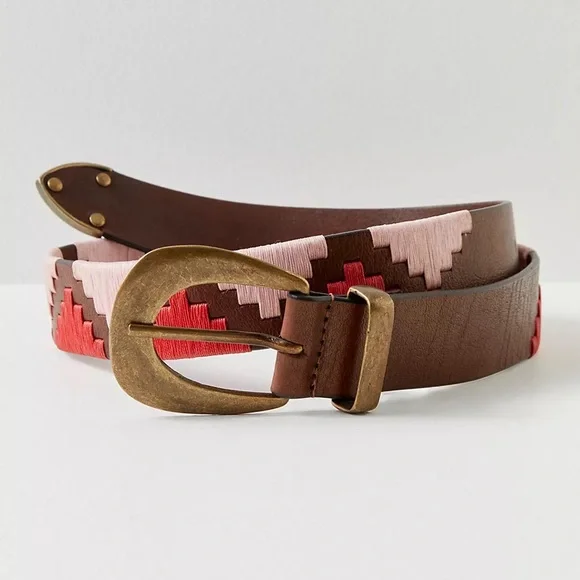 Free People Pink and Red Embroidered Western Belt - Picture 3 of 4